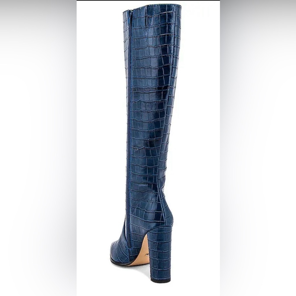 Tony Bianco Lucille Blue Croc Knee High Boots Size 8 Leather Block Heel NEW - Picture 3 of 4
